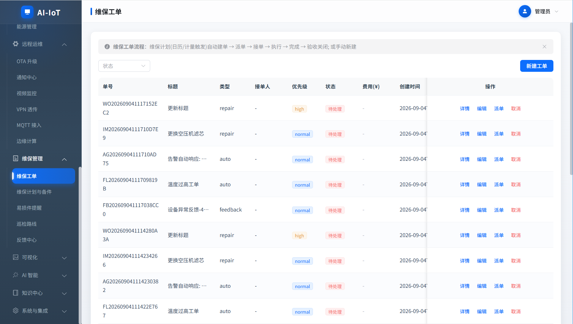 AI-IoT-维保工单界面
